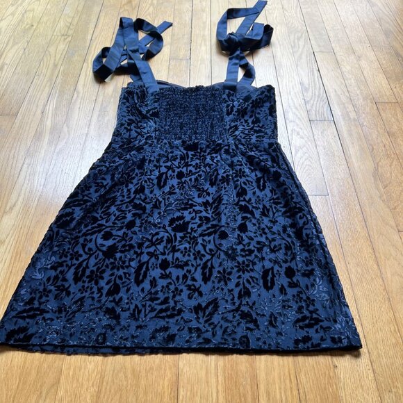 House Of Harlow 1960 Size S NEW Navy Blue Velvet Floral Sleeveless Mini Dress - Picture 13 of 16